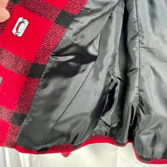 Talbots Wool Blend Red & Black Buffalo Plaid Blazer Silver Toggle Buttons 2P - Picture 15 of 16